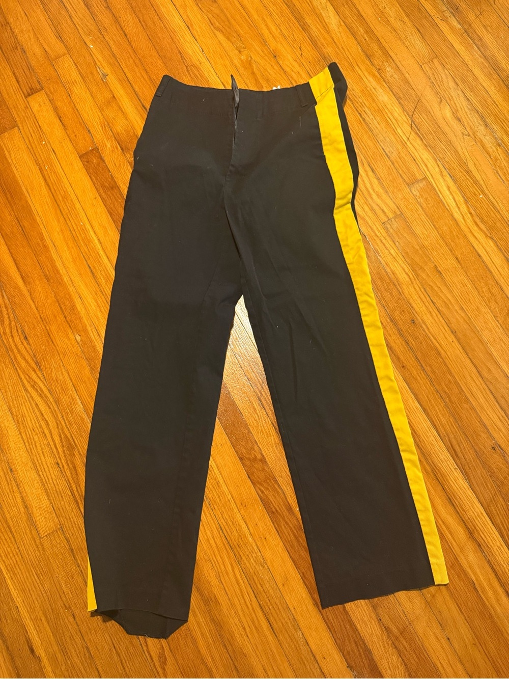 Black Womens Side-Stripe Pants with Yellow Trim